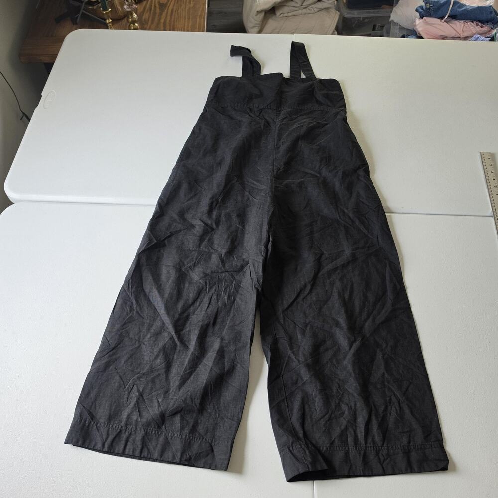 Uniqlo Jumpsuit Womens Large Black Linen Wide Leg Square Neck Pockets Casual